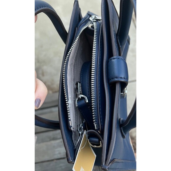 NWT Michael Kors Gabby Small Navy Faux Leather Top Zip Satchel Crossbody Purse - Picture 6 of 9